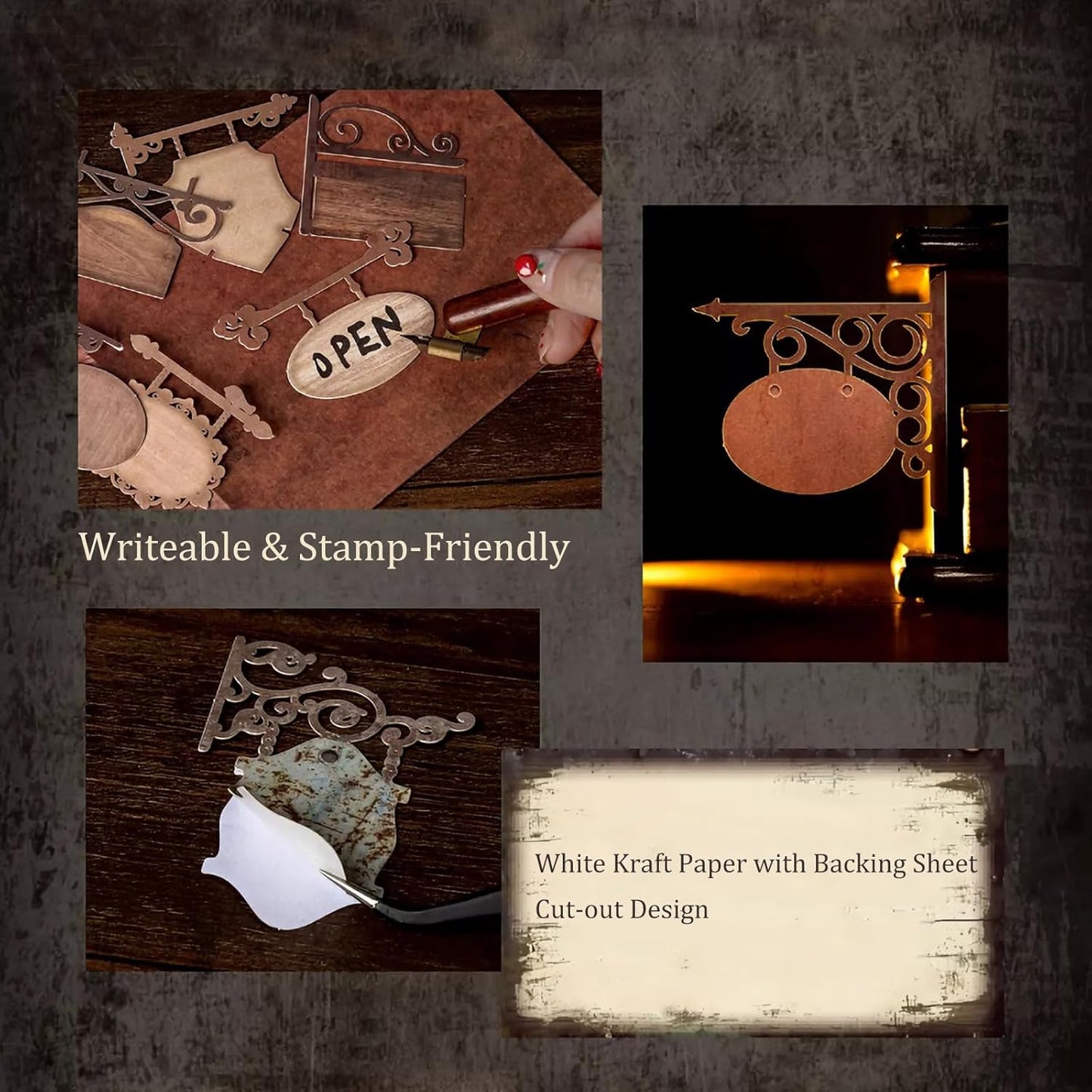 Vintage Cut-Out Signboard Sticker Set, 60PCS Retro Ephemera for Scrapbooking, Journaling, DIY Crafts, and Decorative Art