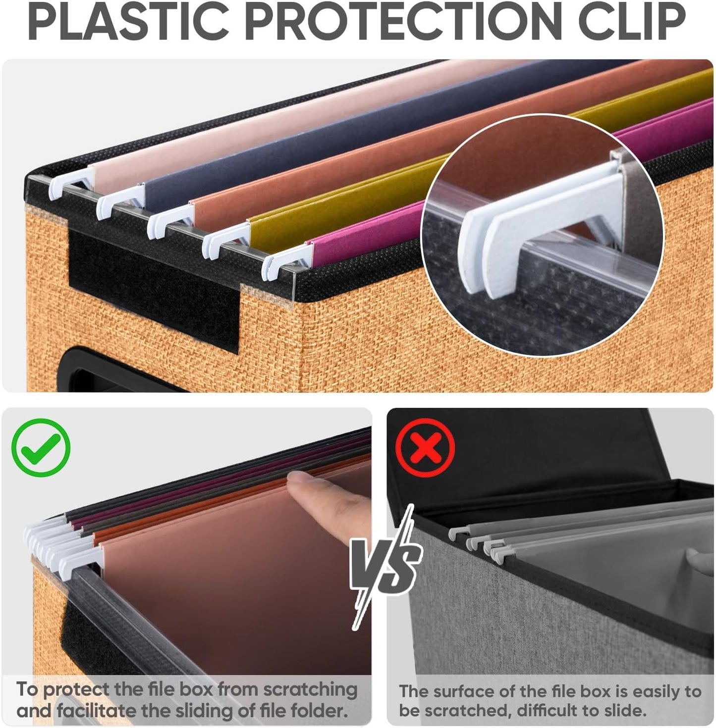 BALEINE File Organizer Box with Lid, Collapsible File Folder Organizer with Plastic Slide, Hanging File Folder Box for Office Document Storage (1 Pack, Orange, S)