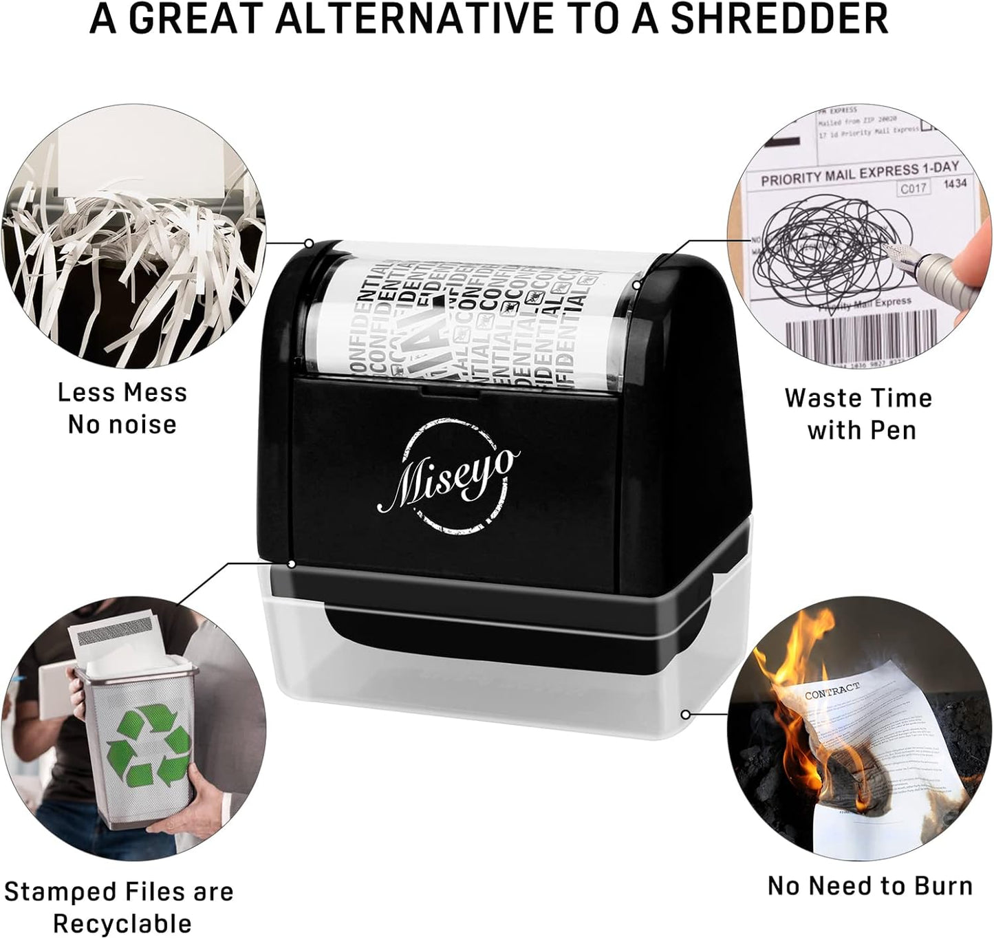 Miseyo Wide Roller Stamp Identity Theft Stamp 1.5 Inch Perfect for Privacy Protection - Black