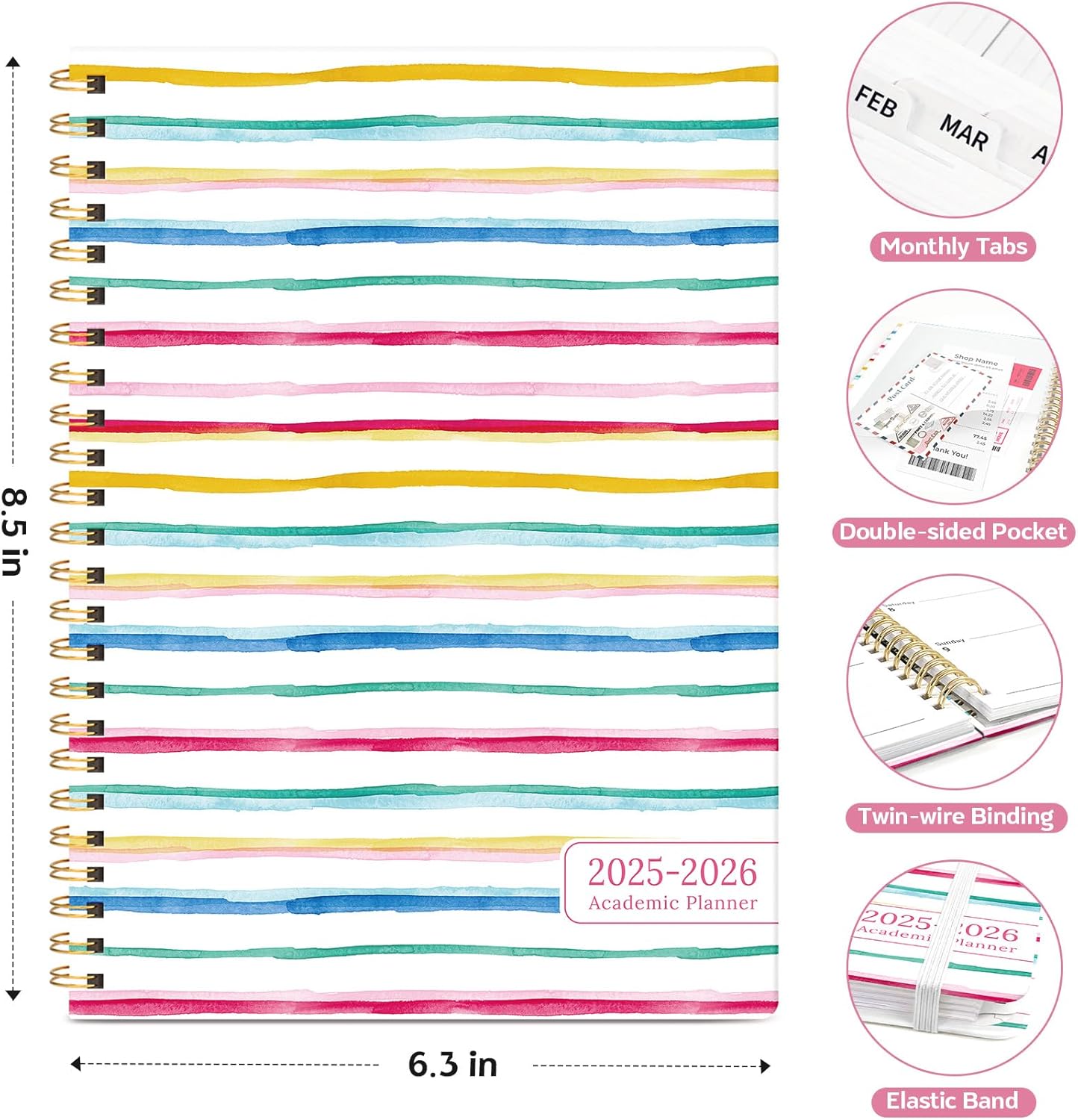 Planner 2025-2026, Academic Year Weekly and Monthly Calender Planner, July 2025 - June 2026, Spiral Bound School Planning Tool, Perfect for Teacher, Student, Women & Men - A5 (6.3" x 8.5"), Color Lines