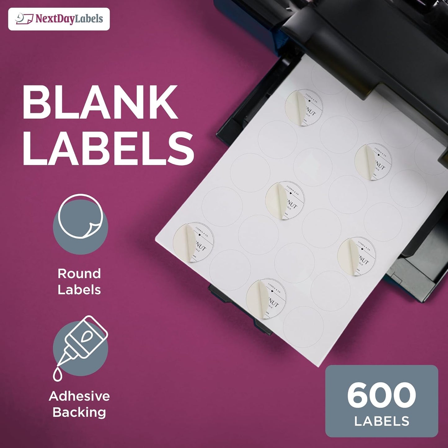 NextDayLabels - 1.66 Inch Round Circle Stickers - Matte White Blank Laser/Inkjet Printer Labels (600) - 25 Sheets, 24 Per Sheet