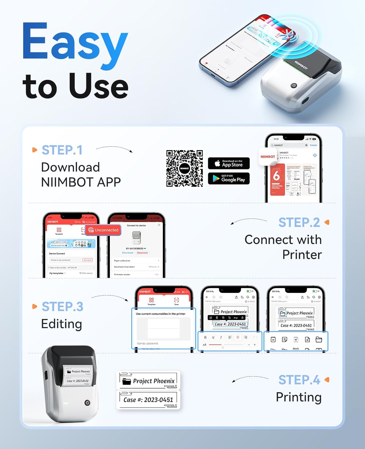 NIIMBOT B1 Label Maker Machine with Tape, Thermal Label Printer Easy to Use for Office Supplies, Home, Business, 2 Inch Label Maker with 2'' x1.18'' Labels