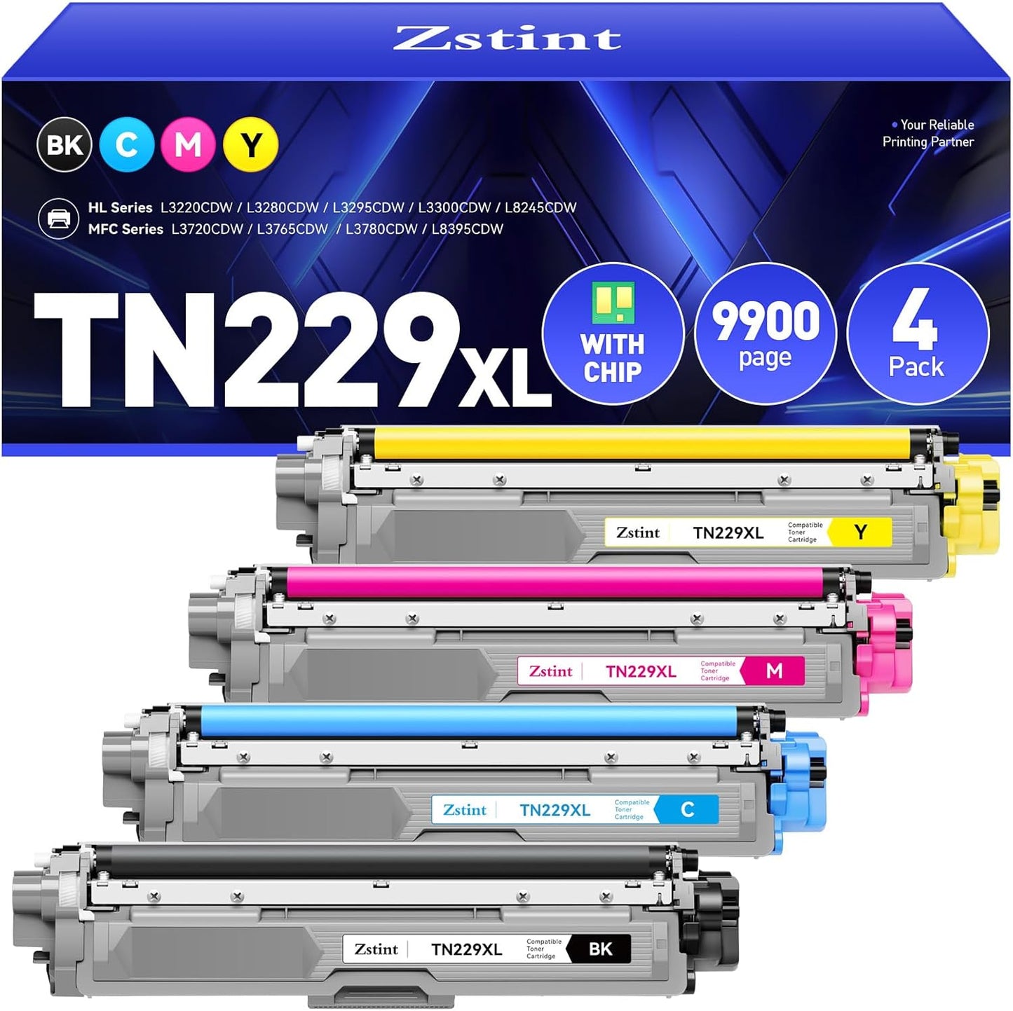 TN229XL Toner Cartridges 4-Pack Replacement for Brother TN229XL TN229 Toner Compatible with MFC-L3720CDW MFC-L3780CDW HL-L3220CDW HL-L3280CDW HL-L3300CDW HL-L8245CDW Printer(Black Cyan Magenta Yellow)