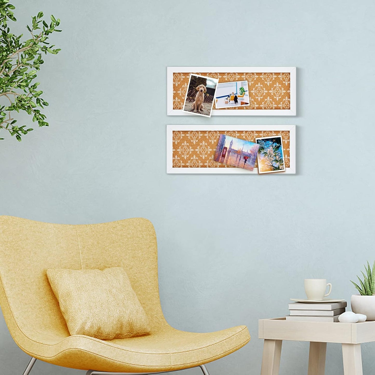 Long Decorative Cork Board for Walls, Bulletin Board with Floral Print, White Framed Pin Board Vision Board for Office School Bedroom and Dorm Room with Pins, Screws(1540,1pc)