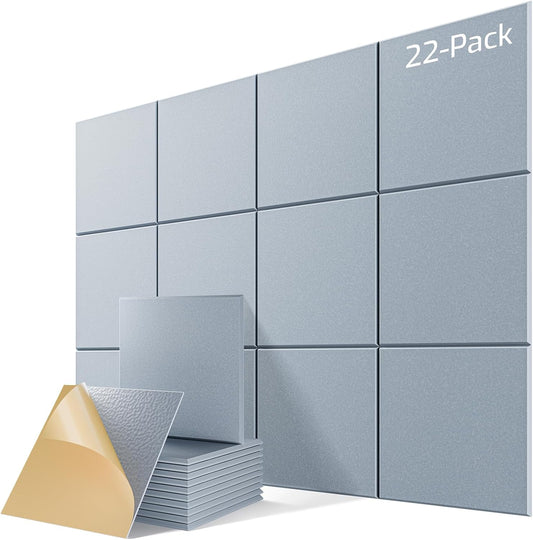 22 Pack Self-Adhesive Acoustic Panels, 12" X 12" X 0.4" High-Density Sound Proof Foam Panels for Walls, Soundproof Wall Panels for Home & Office (Smoke Gray)