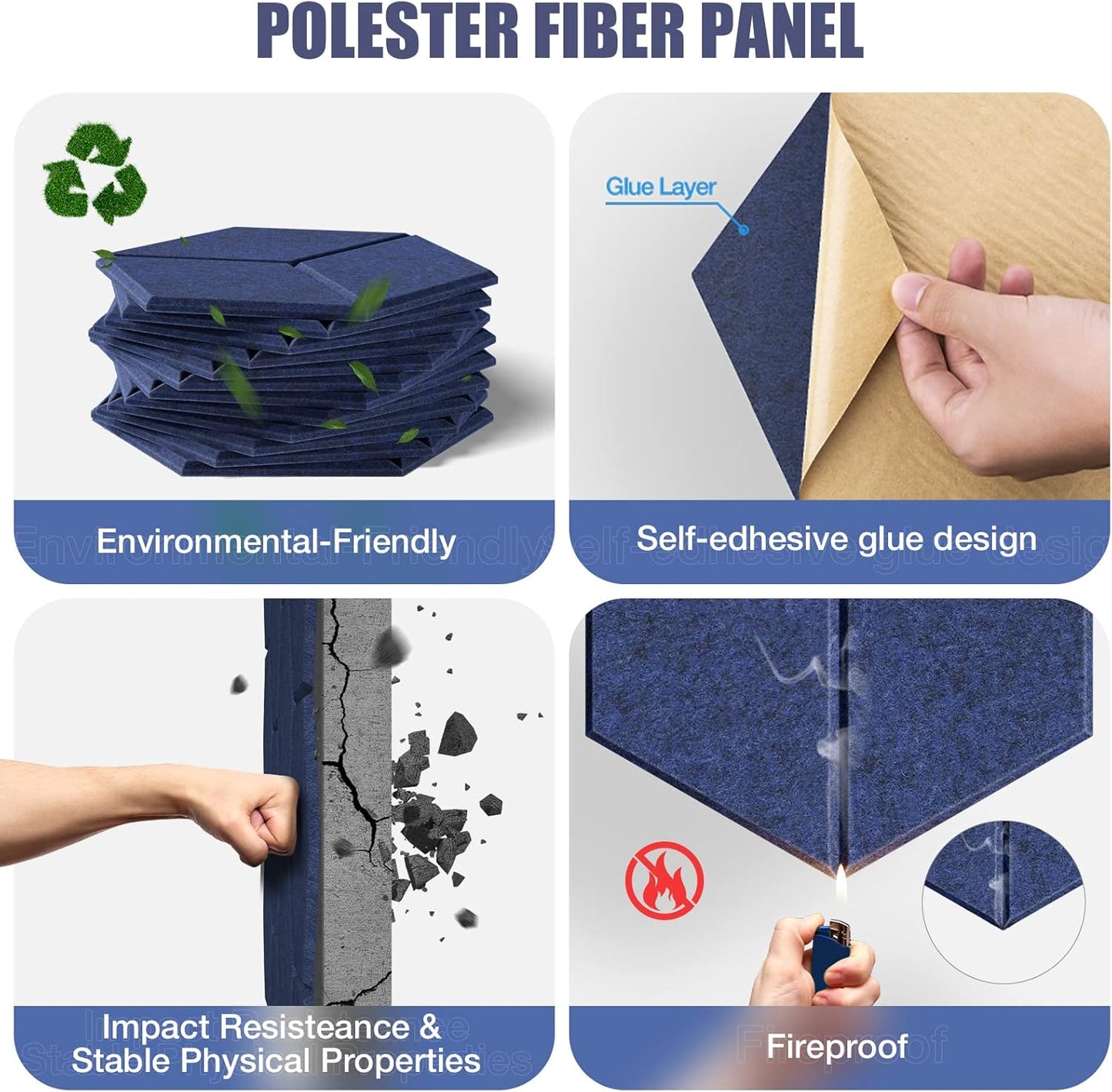 12 Pack Self-adhesive Acoustic Panels 12" X 10" X 0.4" -Sound Proof Foam Panels with High Density, Fashionable Y-Lined Design, Flame Resistant, Absorb Noise and Eliminate Echoes(Dark Bule)