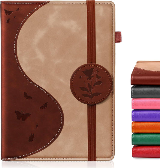 Lined Journal Notebook, A5 Hardcover Leather Journal for Men Women, 200 Pages 100 GSM Thick Paper, Journaling Notebooks for Work School Travel Note Taking, Beige & Brown