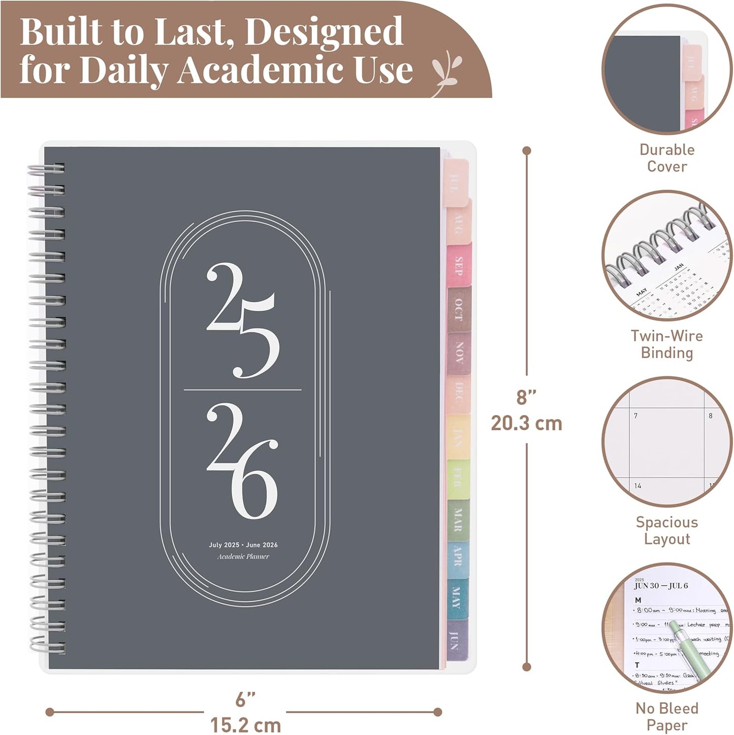 Rileys Academic Planner 2025-2026, Daily, Weekly & Monthly Planner, July 2025 - June 2026, Student Notes Pages, Twin-Wire Binding, Weekly Agenda for School & Work (8 x 6-Inches, Black)