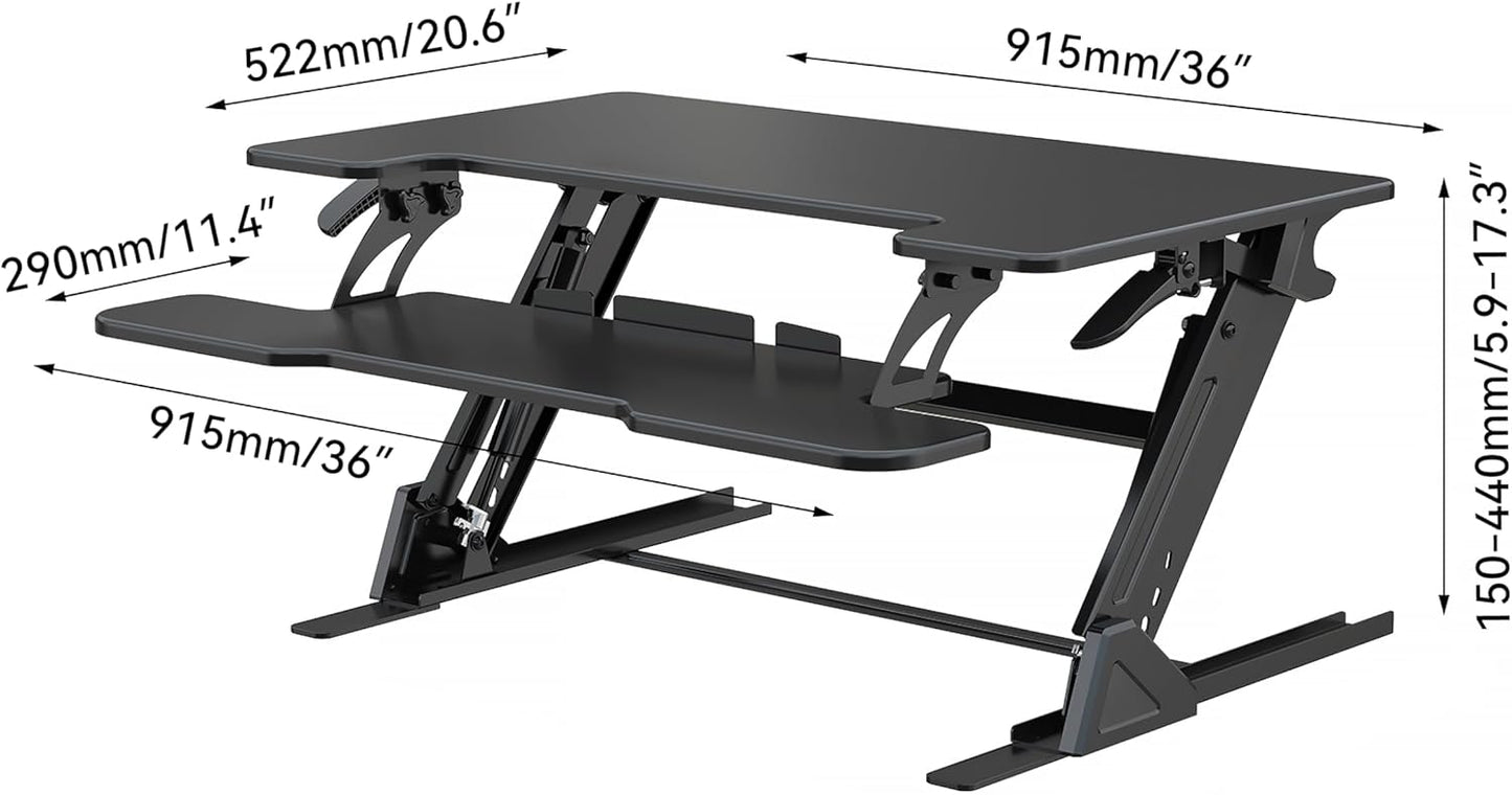 Standing Desk Converter 36 x 24 Inches - Height Adjustable Sit to Stand Riser with Keyboard Tray, Ergonomic Workstation for Home Office, Black