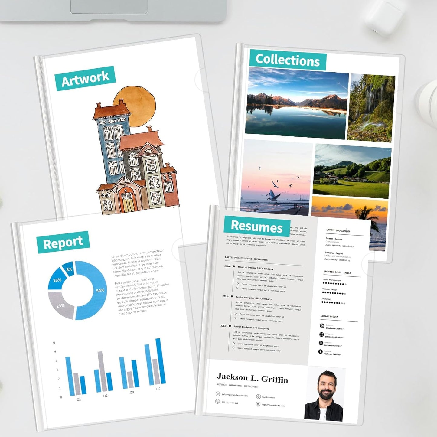 Binditek 40 Pack Clear Report Covers with Sliding Bars, 25 Sheet Capacity, 5mm Sliding Bar File Folder, Letter Size, 5.5 Mil Thick, 5 Assorted Colors, for Students and Coworkers