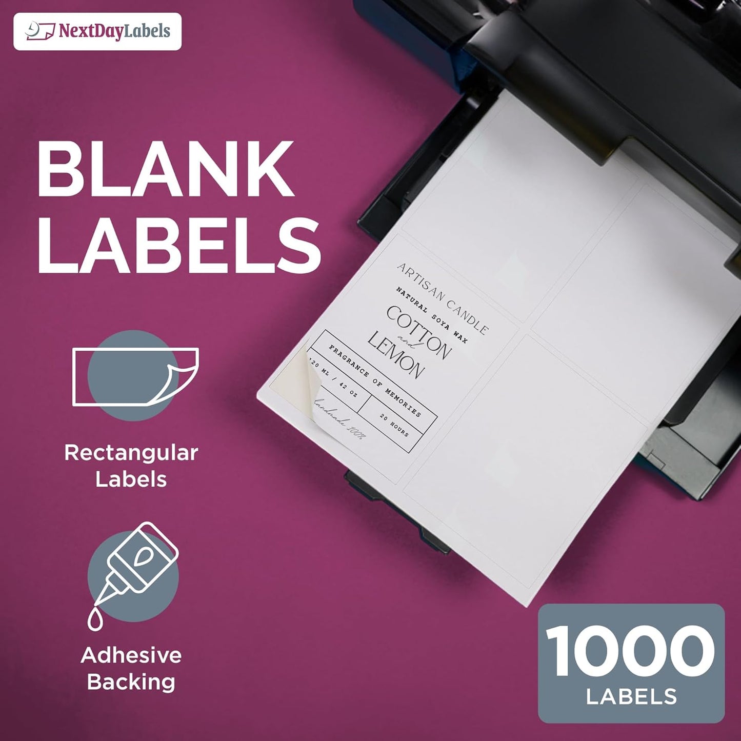 NextDayLabels – 4” x 5” Rectangular Sticker Labels for Printer - White Laser/Inkjet Printer Labels Return Address Labels Shipping Label Stickers (250 Sheets, 4 Per Sheet, 1000 Labels)