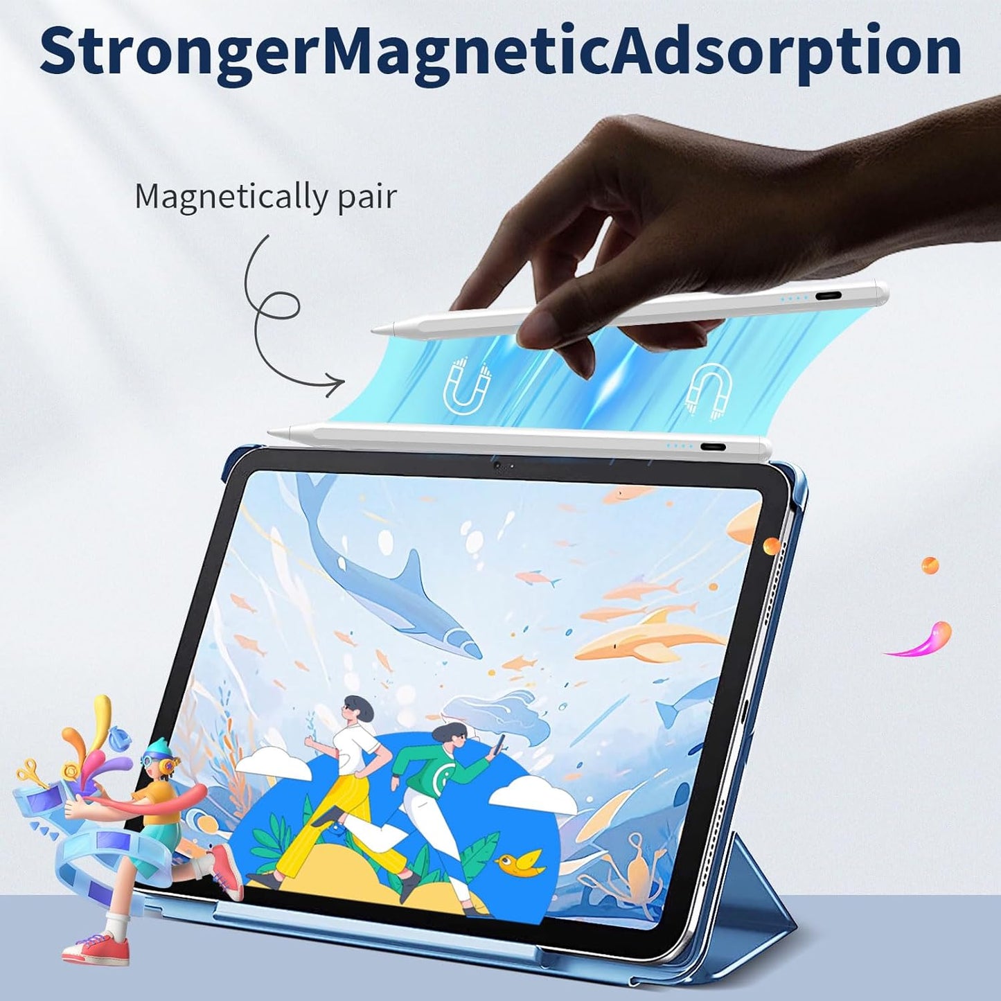 Stylus Pen for iPad,(2018-2025) Fast Charge with Tilt Sensitivity & Palm Rejection iPad Pro 11"/12.9", iPad mini 5/6, iPad Air 3/4/5, 6/7/8/9/10 (White)