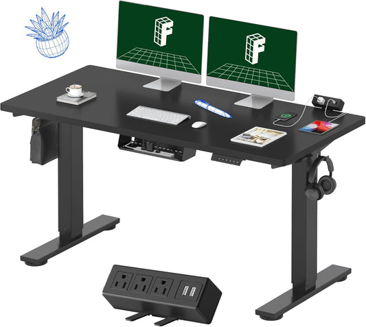 FLEXISPOT EN2 Whole-Piece Standing Desk with Clamp Power Strip, 55 x 28” Electric Stand Up Height Adjustable Desk with Cable Management (Black Frame + 55" Black Top, 2 Packages)