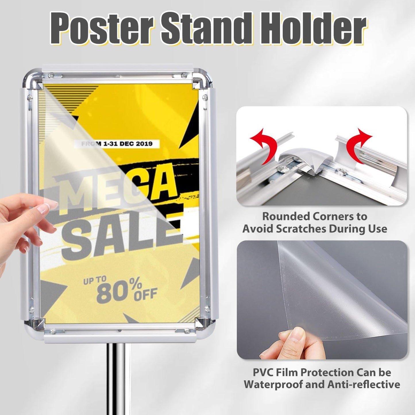 Adjustable Pedestal Poster Stand Holder - Standing Floor Sign Stand, 11x17 Inch Sign Stand Poster Frame Sign Holder for Vertical and Horizontal View, Outdoor Indoor Display, Silver (6 Pack)