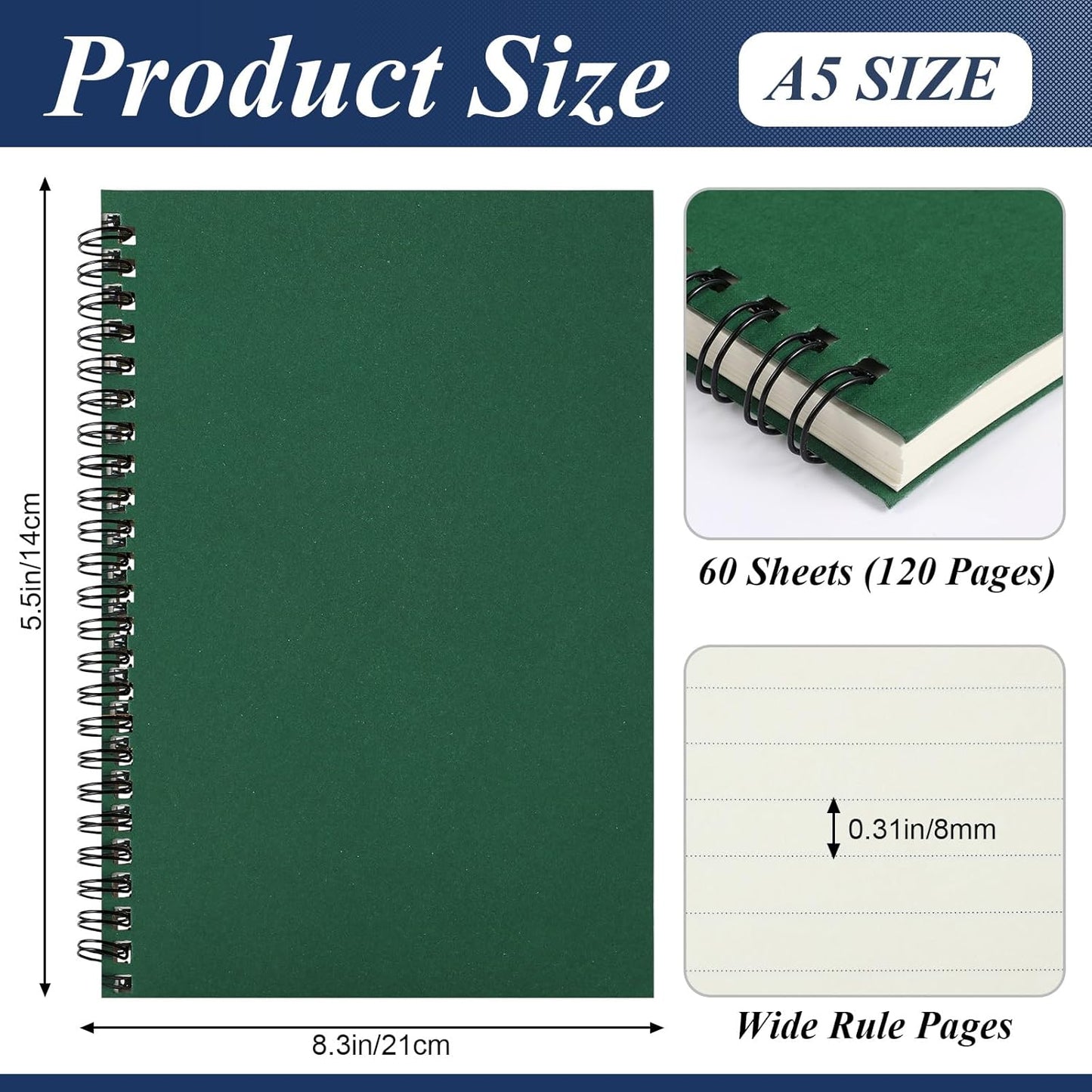 12 Pack Small Spiral Notebook A5 Lined College Ruled Spiral Journal Notebook 5.5 x 8.3 Inch Kraft Cover, 120 Pages for Work Students Office Business(Dark Color)