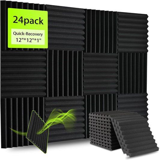 24 Pack Sound Proof Foam Panels for Walls 12x12x1 Inches, Wedges Acoustic Panels Sound Absorbing, Acoustic Foam Panels for Recording Studio, Home, Office