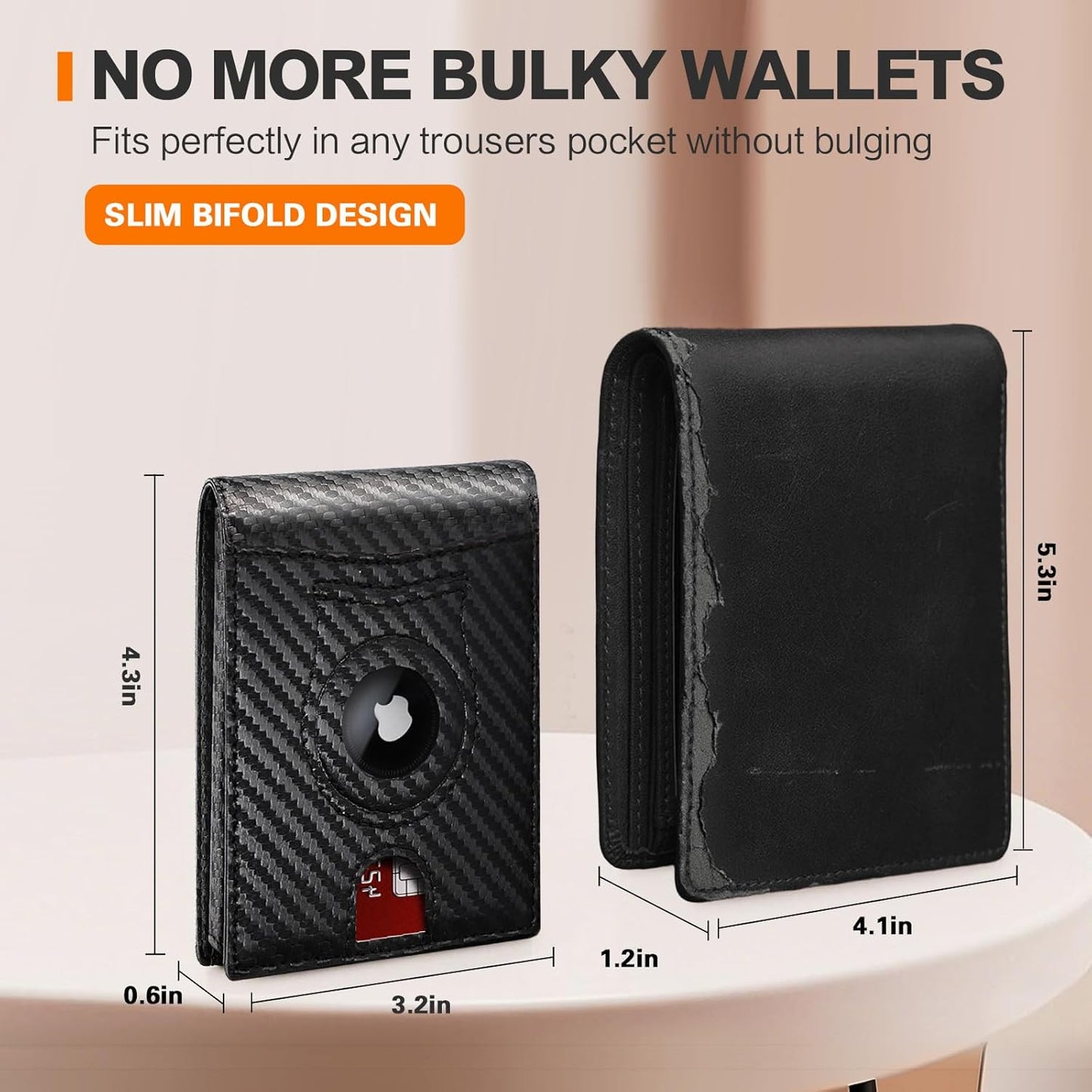 Slim Wallet for Men RFID Blocking Bifold Carbon Fiber Mens Slim Wallet,Minimalist Front Pocket Small Compact Mens Leather Wallets,Smart Security Credit Card Holder Wallet 2 ID Window With Gift Box