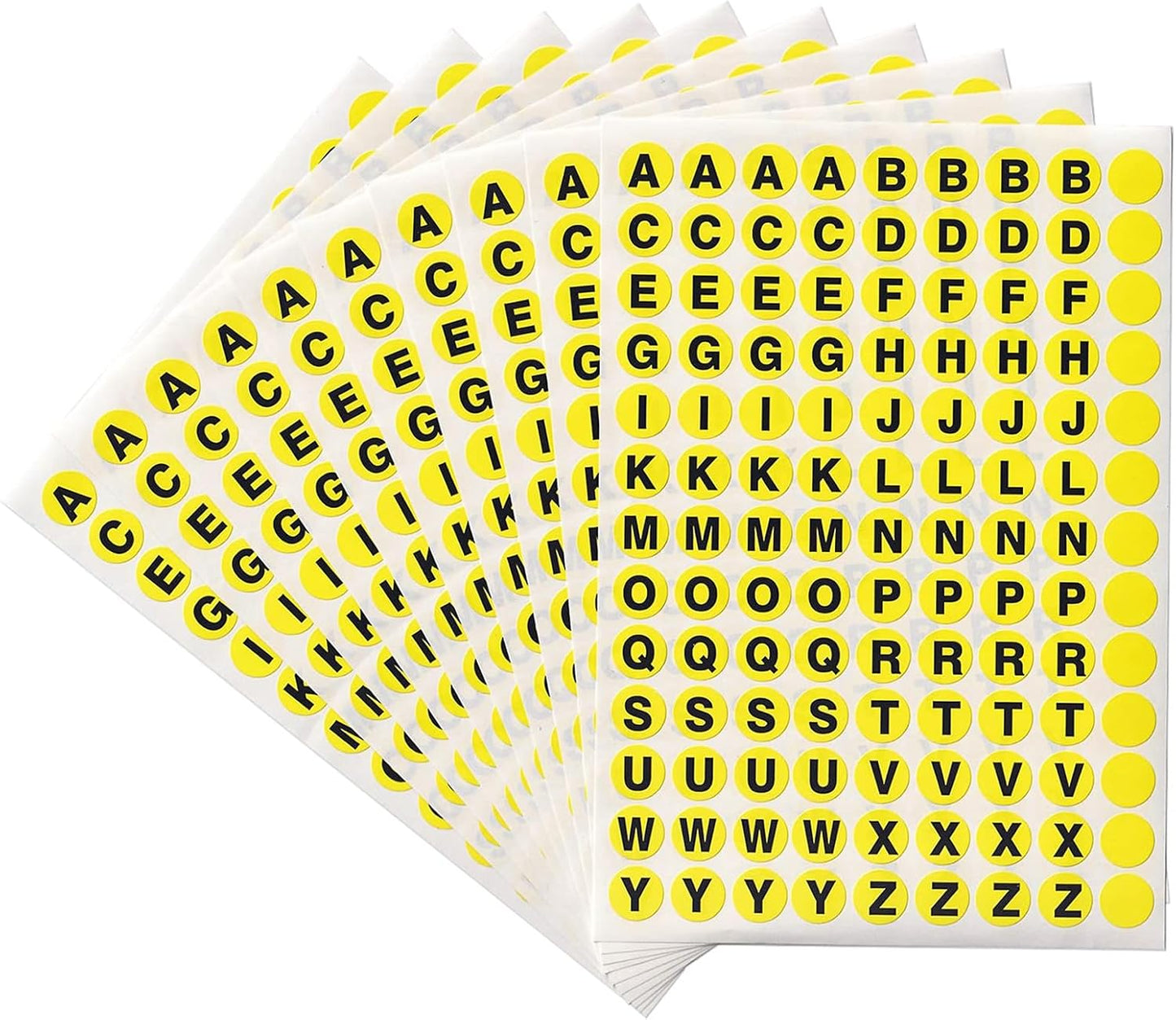 dealzEpic - Alphabet Stickers of Letter A to Letter Z on Yellow Background - Small Round Paper Self-Adhesive Peel-and-Stick Labels - Pack of 10 Sheets