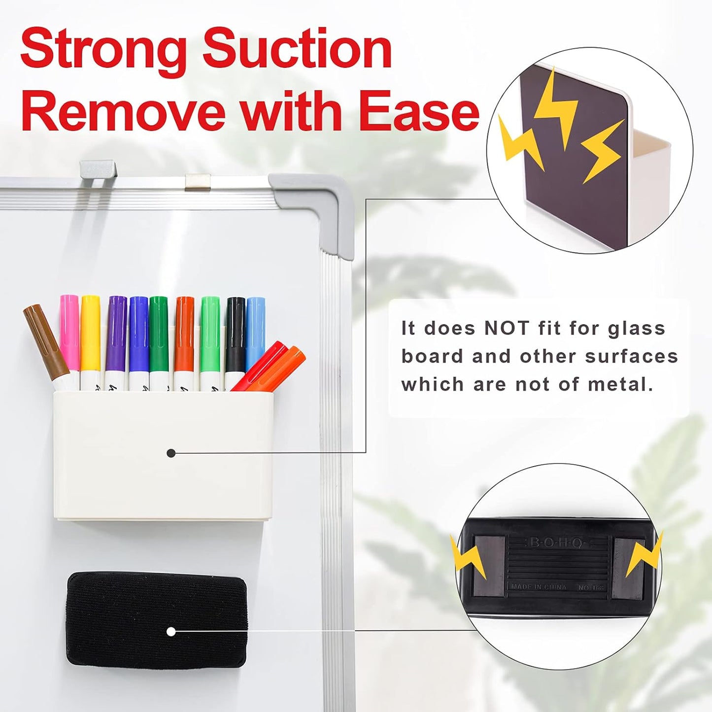 NiArt Whiteboard Magnetic Dry Erase Marker Holder Set, 12 Colors Fine Markers, Magnetic Whiteboard, Dry Eraser for School Office Home