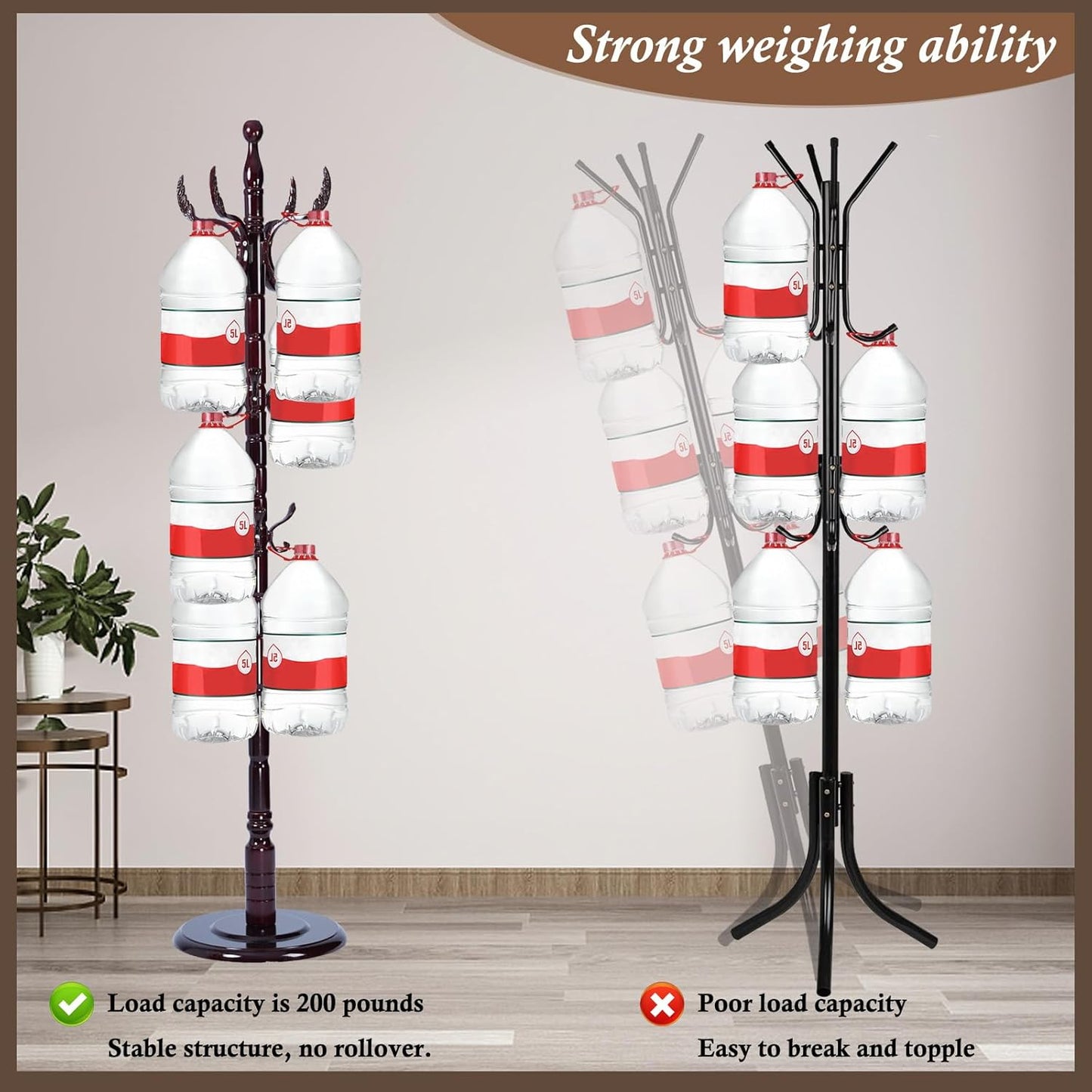 Wooden Coat Rack Freestanding, Vintage Coat Racks with Sturdy Round Base, Adjustable Height 37.40"-72.83" Entrance Coat Rack for Bedroom Living Room Entryway (Solid Wood Fenghuang Gou)