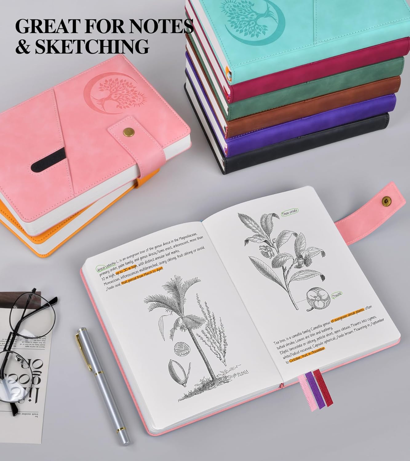 Blank Journal Notebook, A5 Hardcover Leather Sketchbook with 200 Pages Thick Blank Paper for Men Women, Unlined Drawing & Writing Journal, 5.9" x 8.4" Plain Notebook (pink)