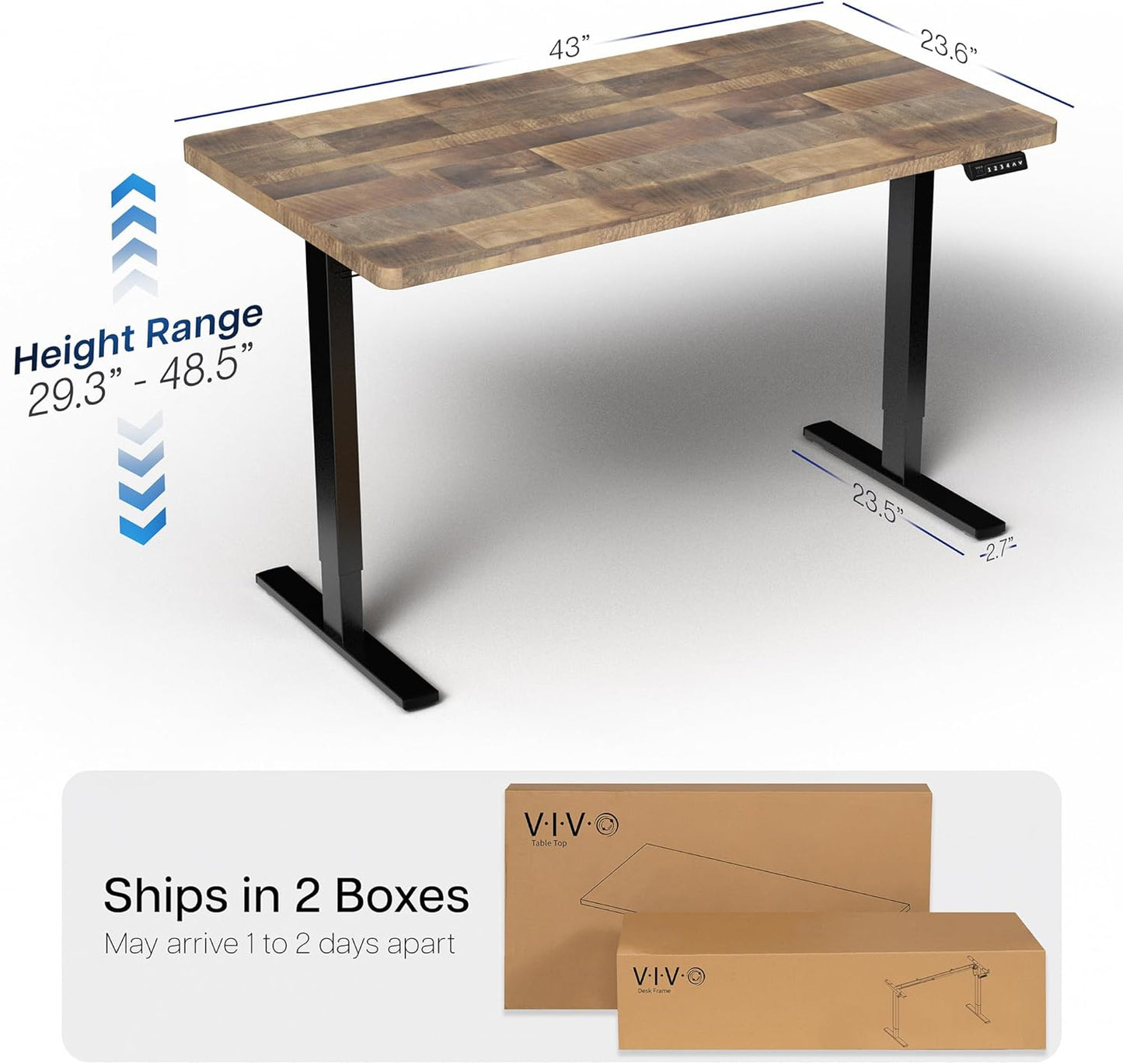 VIVO Electric 43 x 24 in Standing Desk, Memory Height Adjustment, 1B Series, One-Piece Reclaimed Wood Top, Black Frame, DESK-KIT-1B4P