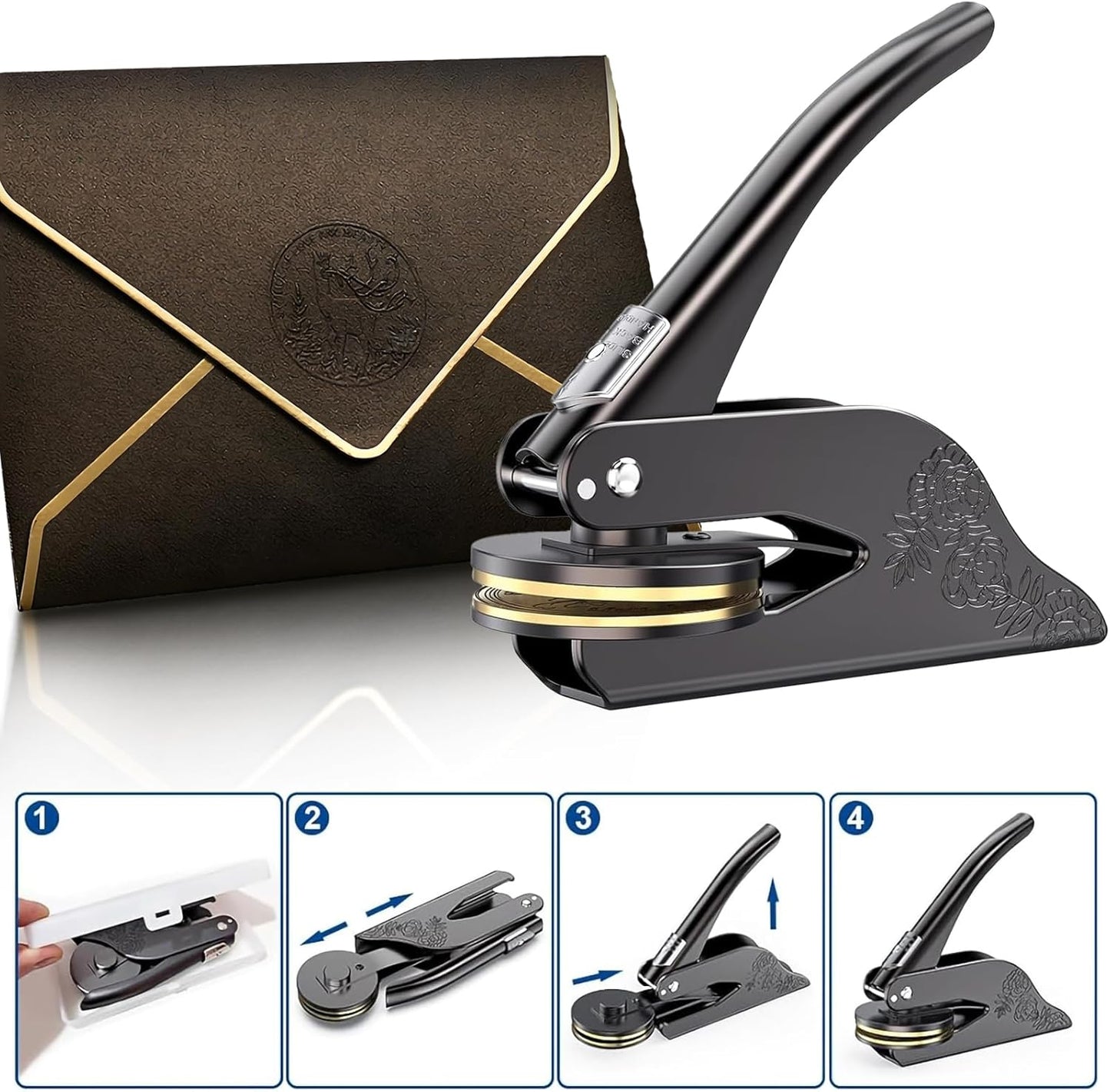 Wedding Embosser Custom - Embosser Stamp Custom for Card, Napkin, Invitation and Envelope, Personalized Wedding Stamp with Name, Initials and Logo - Wedding 04