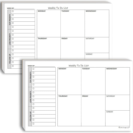Weekly TO DO List Notepads (2 Pack, 50 Pages Each) Task Pad Planner w/Daily Checklist, Priority ToDo & Note Sections. Desk Notebook Pad to Organize Office. 8.5 X 5.5, A5 Sheets. Made in the USA.