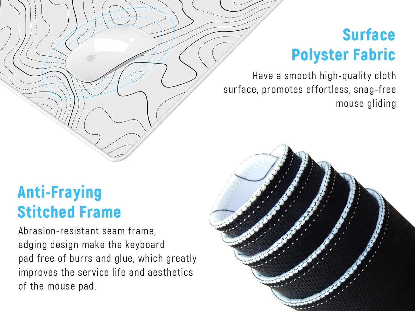 JIALONG White Topographic Large Gaming Mouse Pad, XXL Mousepad, Big Mouse Mat Desk Pad for Keyboard and Mouse, Gaming Computer Laptop PC Desk Office Accessories