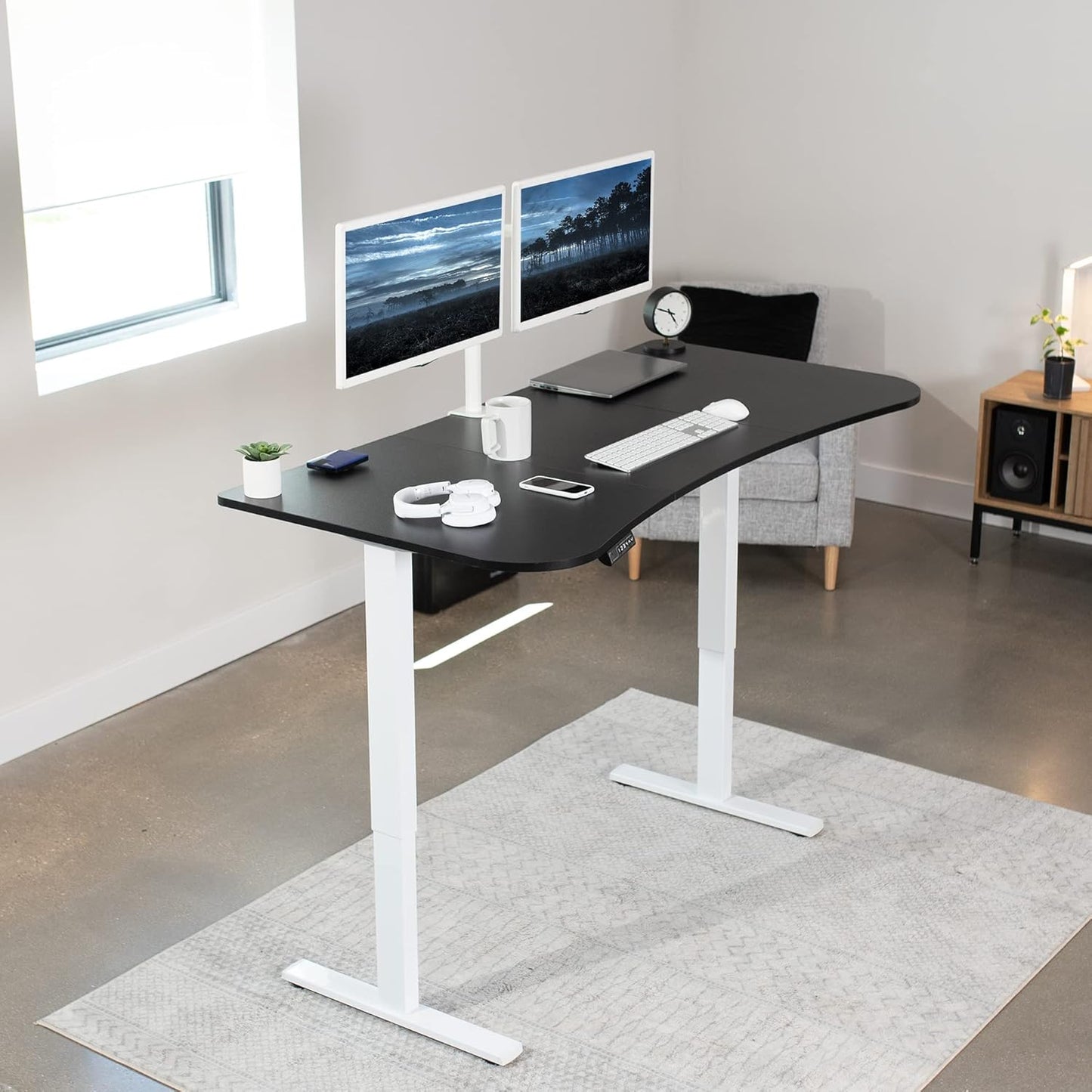 VIVO Electric 63 x 32 in Standing Desk, Memory Height Adjustment, 1B Series, Black Top White Frame, DESK-KIT-1W1B