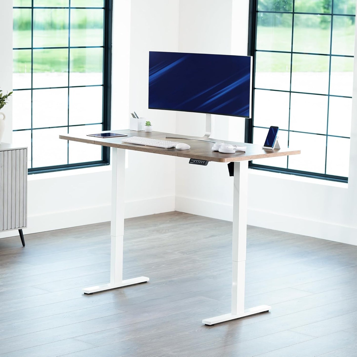 VIVO Electric 60 x 30 in Standing Desk, Memory Height Adjustment, 1B Series, Reclaimed Wood Top White Frame, DESK-KIT-1W6P-30