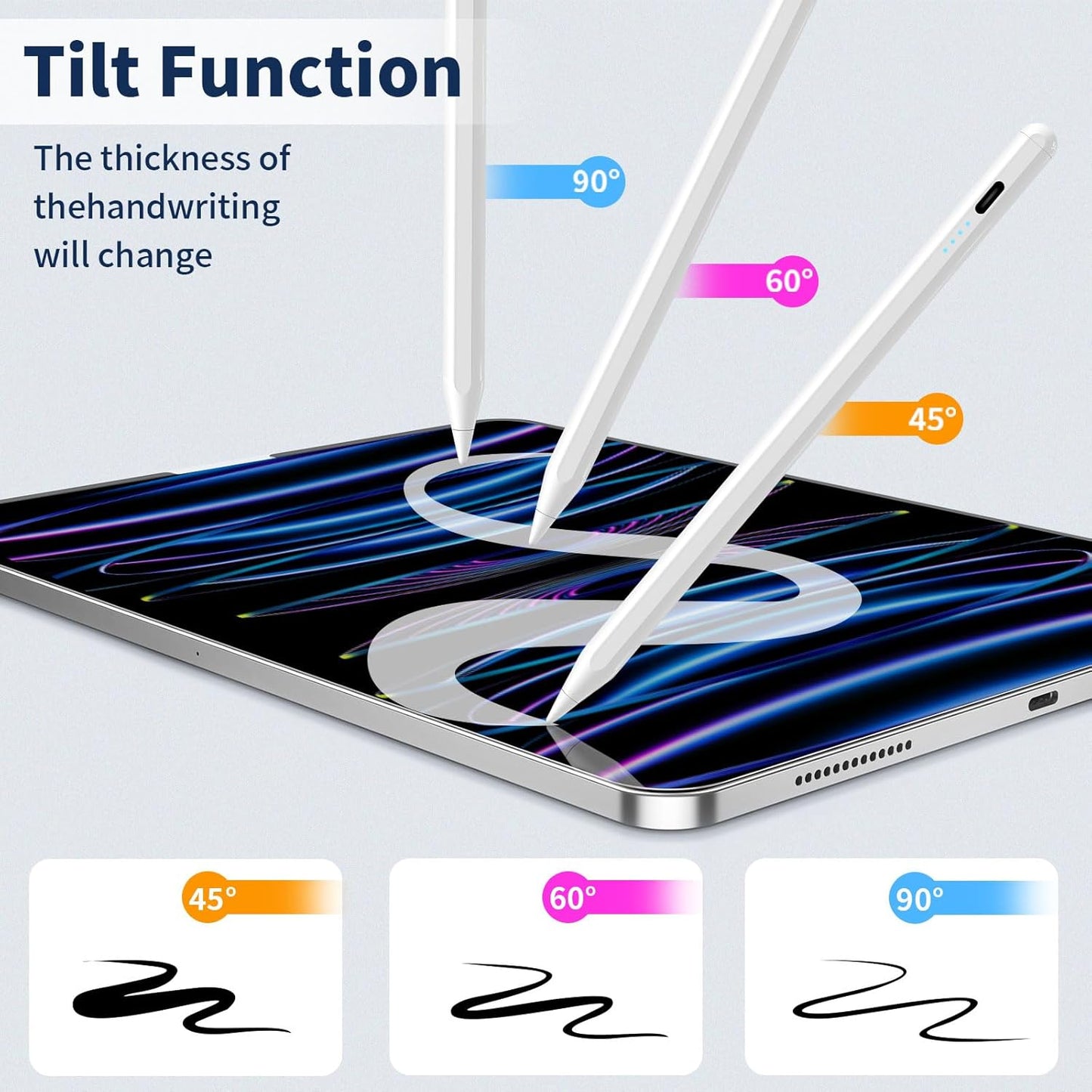 Stylus Pen for iPad,(2018-2025) Fast Charge with Tilt Sensitivity & Palm Rejection iPad Pro 11"/12.9", iPad mini 5/6, iPad Air 3/4/5, 6/7/8/9/10 (White)