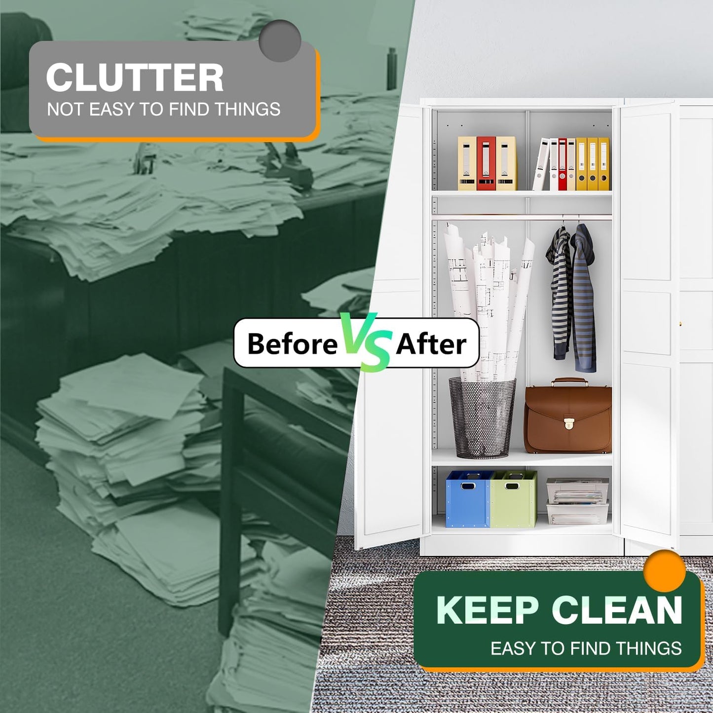 Letaya Wardrobe Armoire Closet,72" H Metal Storage Cabinet with Adjustable Shelves and Hanging Rod,Bedroom Armoire Cabinet Clothes Organizer (White)