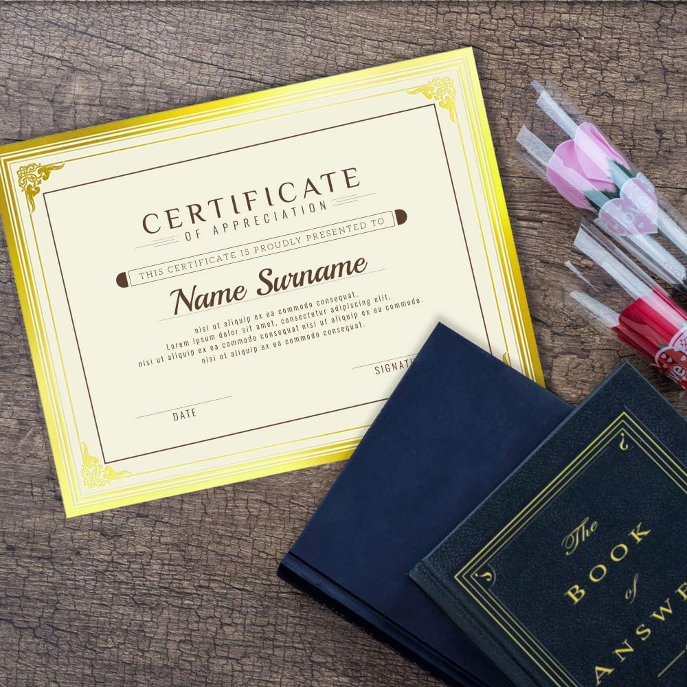 SUNEE 50 Sheets Certificate Papers - Blank Gold Foil Border, Letter Size 8.5x11 for Diploma, Certificates, Participation Awards, Document Cardstock Paper and Inkjet Printer Friendly