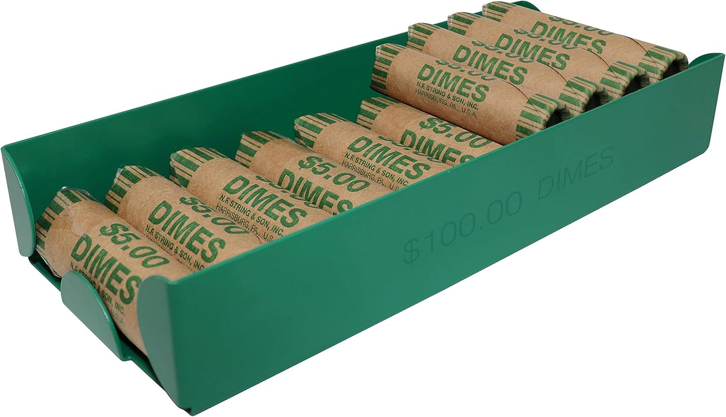 Nadex 4 Pack Assorted Aluminium Coin Trays - Stackable Single Compartment Coin Sorting and Storage Trays - Holds 20 Penny Rolls, 10 Nickel Rolls, 20 Dime Rolls, 10 Quarter Rolls