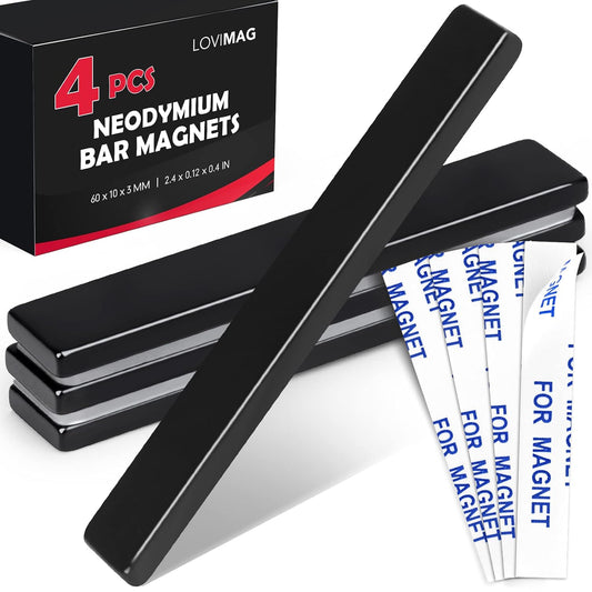 LOVIMAG Waterproof Strong Neodymium Bar Magnets, Powerful Rare Earth Magnets with Epoxy Coating and Double-Sided Adhesive for Shower Door, Fridge, Scientific, Office etc,60x 10x 3 mm, Pack of 4