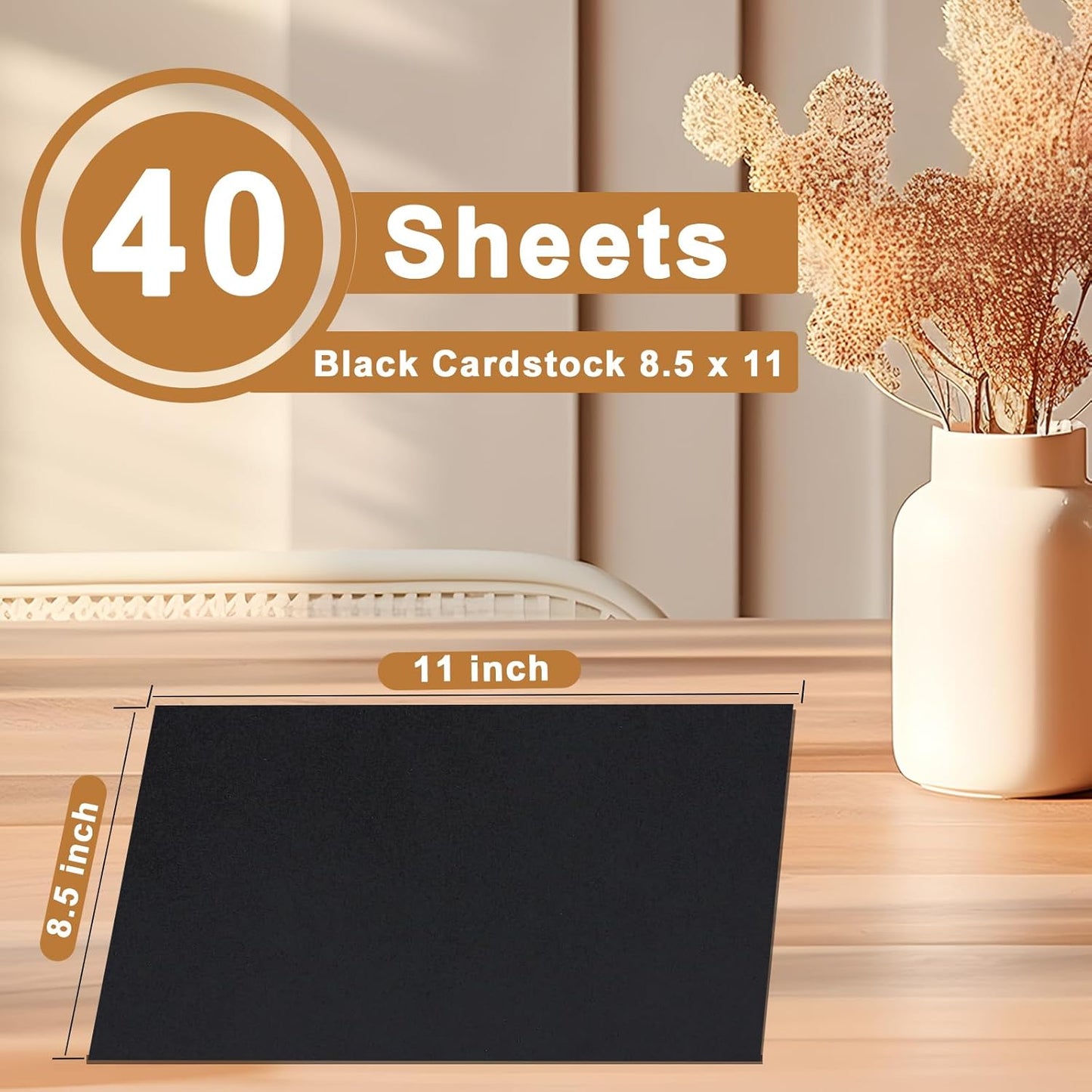 40 Sheets Black Cardstock 8.5 x 11 Printer Paper, 200gsm/75lb Heavyweight Black Card Stock for Halloween, DIY Card Making, Greeting Cards, School Crafting, Wedding Invitations