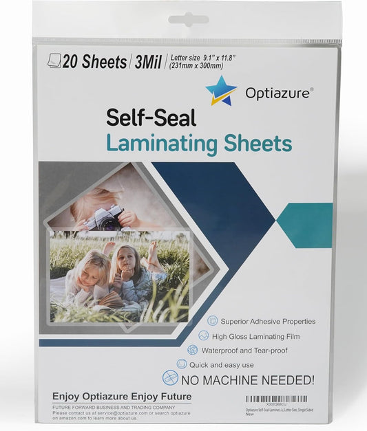 Self-Seal Laminating Sheets 9.1"x11.8" Inches, 3mil 20Pack, Letter Size, Single Sided