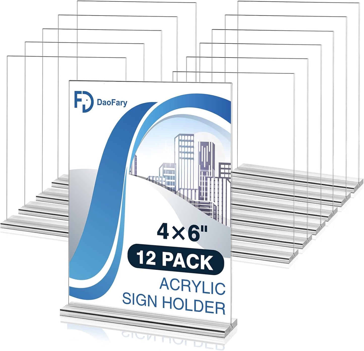 Daofary 12 Pack Acrylic Sign Holder 4 x 6, Double-Sided Stand up Table Top Sign Holders, Clear Acrylic Picture Frame Menu Flyer Paper Holder Display Stand for Office Business Store Wedding Party