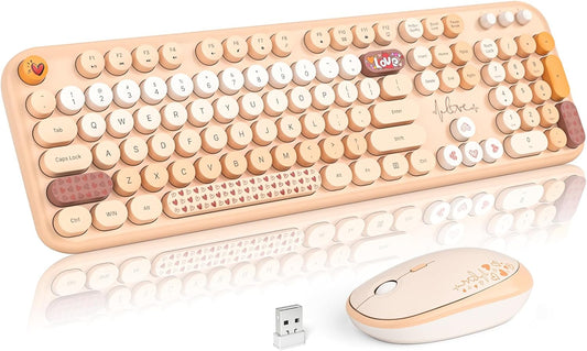 MOFII Wireless Keyboard and Mouse Combo, Cute Retro Typewriter Keyboard and Silent Mouse, 2.4GHz Full Size Computer Keyboard Wireless Mouse Set for PC, Laptop, Desktop, Windows (Yellow Colorful)