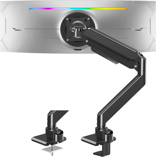 MOUNT PRO Heavy Duty Monitor Arm for 49 inch Ultrawide Screen up to 44 lbs, Single Desk Computer Mount Curved Monitor Stand for Samsung Odyssey G9, Adjustable Gas Spring VESA Mount 75x75 100x100