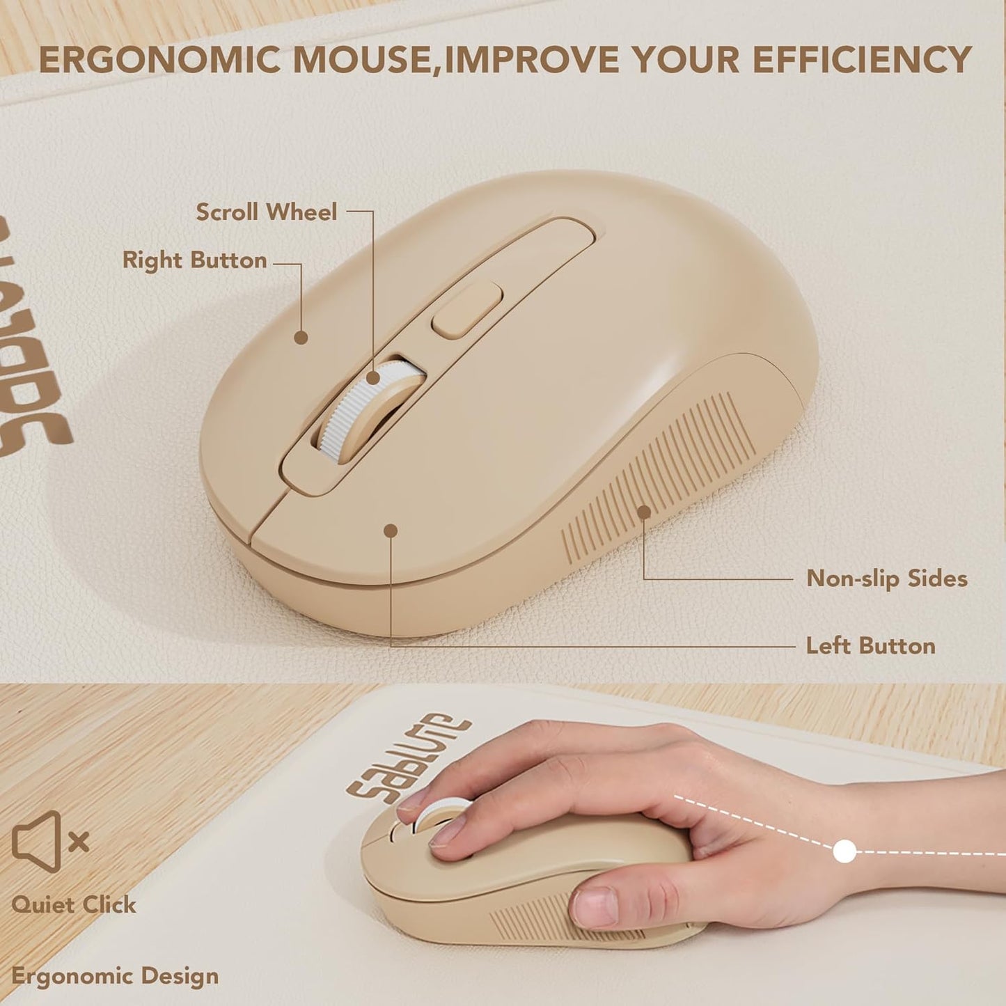 Wireless Keyboard and Mouse Combo, Round Keycaps, Full-Size Retro Typewriter Keyboard with Detachable Wrist Rest, Sleep Mode & Tilt Legs, 2.4GHz Cordless Connection for Mac/Windows/PC (Latte)