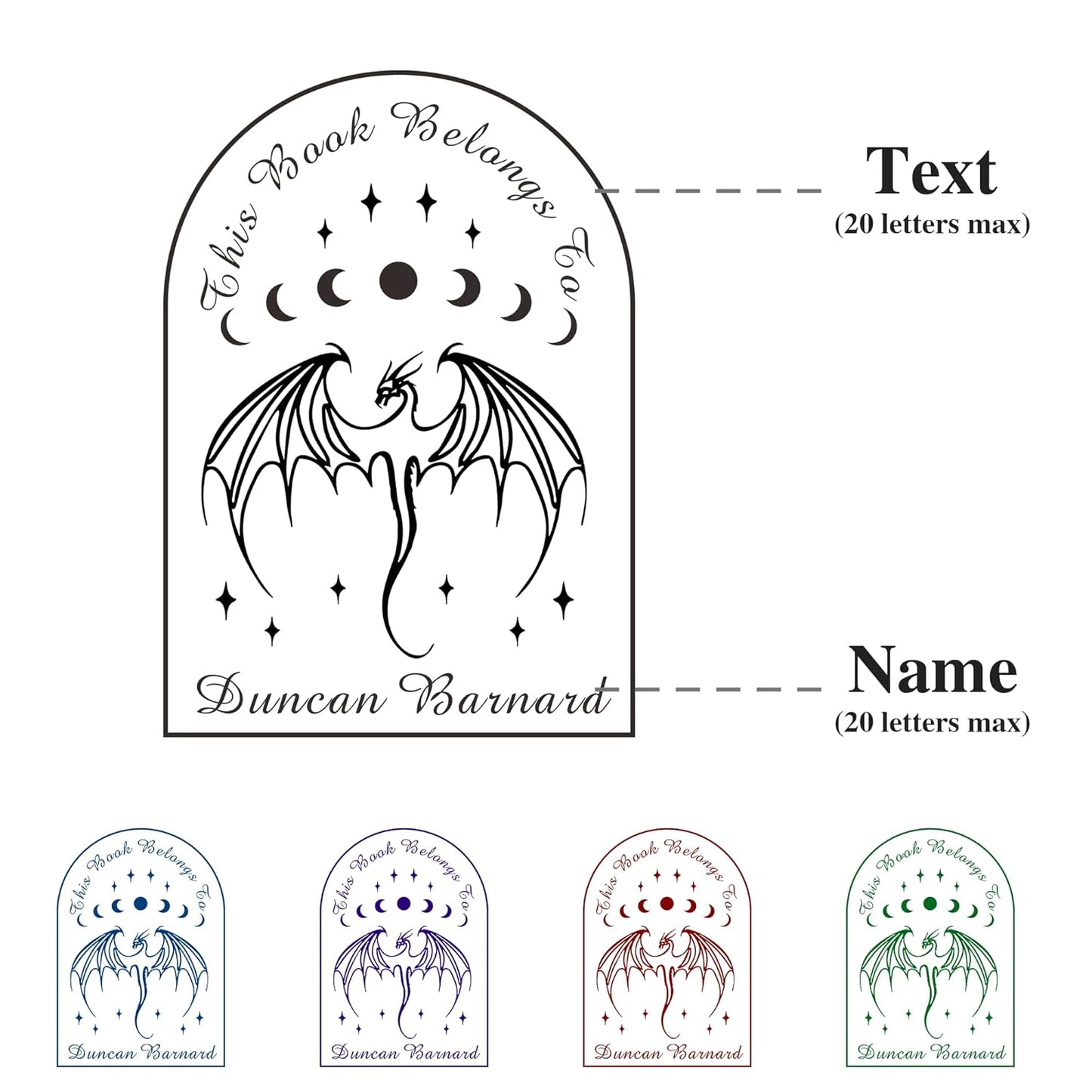 Customized Book Dragon Embosser Color Stamp with Your Name or Design Personalized Library Embosser Stamp Custom Books Business Cards Paper Documents Notebooks etc. (Dragon Theme - 003)