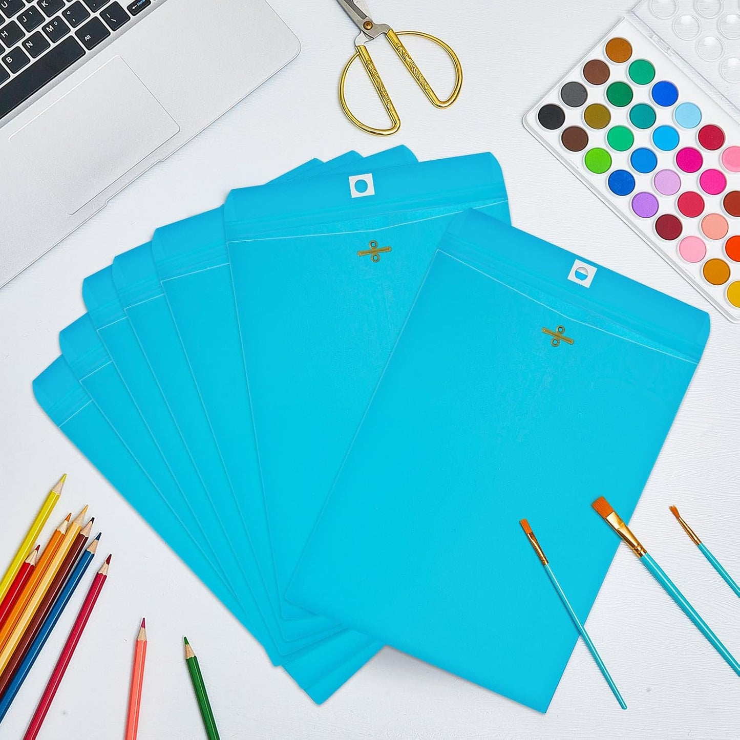 Geyee 100 Pcs Clasp Manilla Envelopes 6 x 9 Inch Gummed Colored Envelopes for Storing or Mailing for Home Office Business Supplies(Blue)