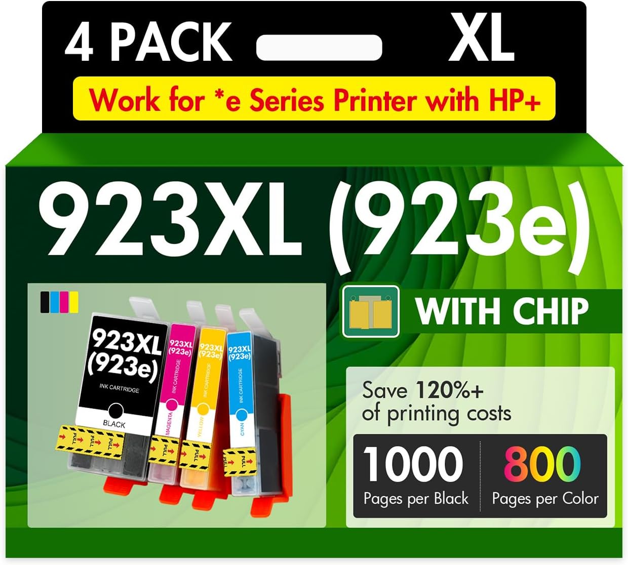 923XL 923 8130e Ink Cartridges Combo Pack with Chip: Replacement for HP Ink 923e 923 923XL for HP923 OfficeJet Pro 8130e 8135e 8139e 8138e 8122e 8120 8124e 8125e 8130 8132e 8134e Printer