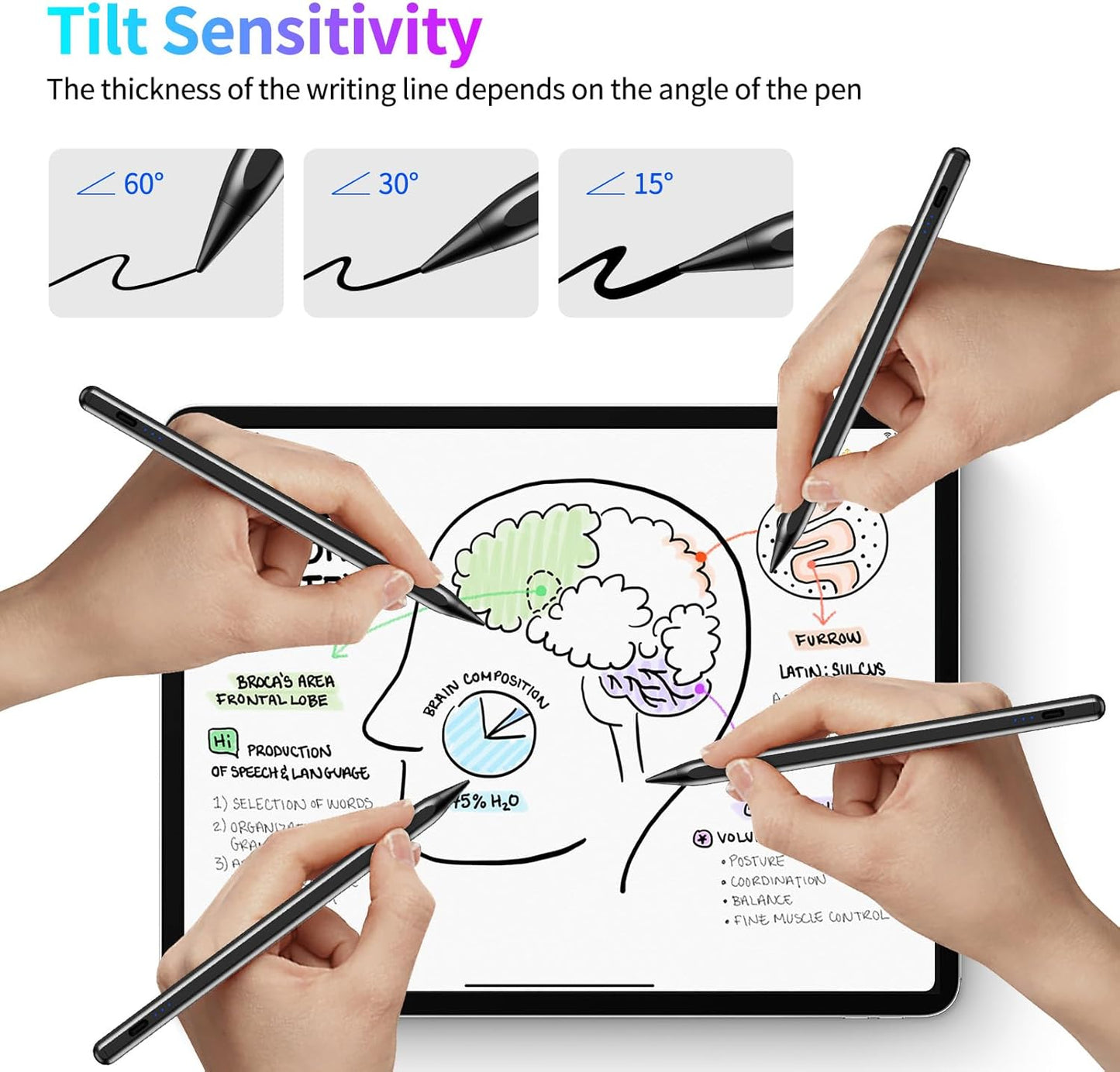 Stylus Pen for iPad, Fast Charging Pencil for Apple iPad with Palm Rejection, Tilt Sensitivity, Work for iPad Air 3/4/5/M2, iPad Mini 5/6, iPad 6-10, iPad Pro 11"/12.9"/M4, Black