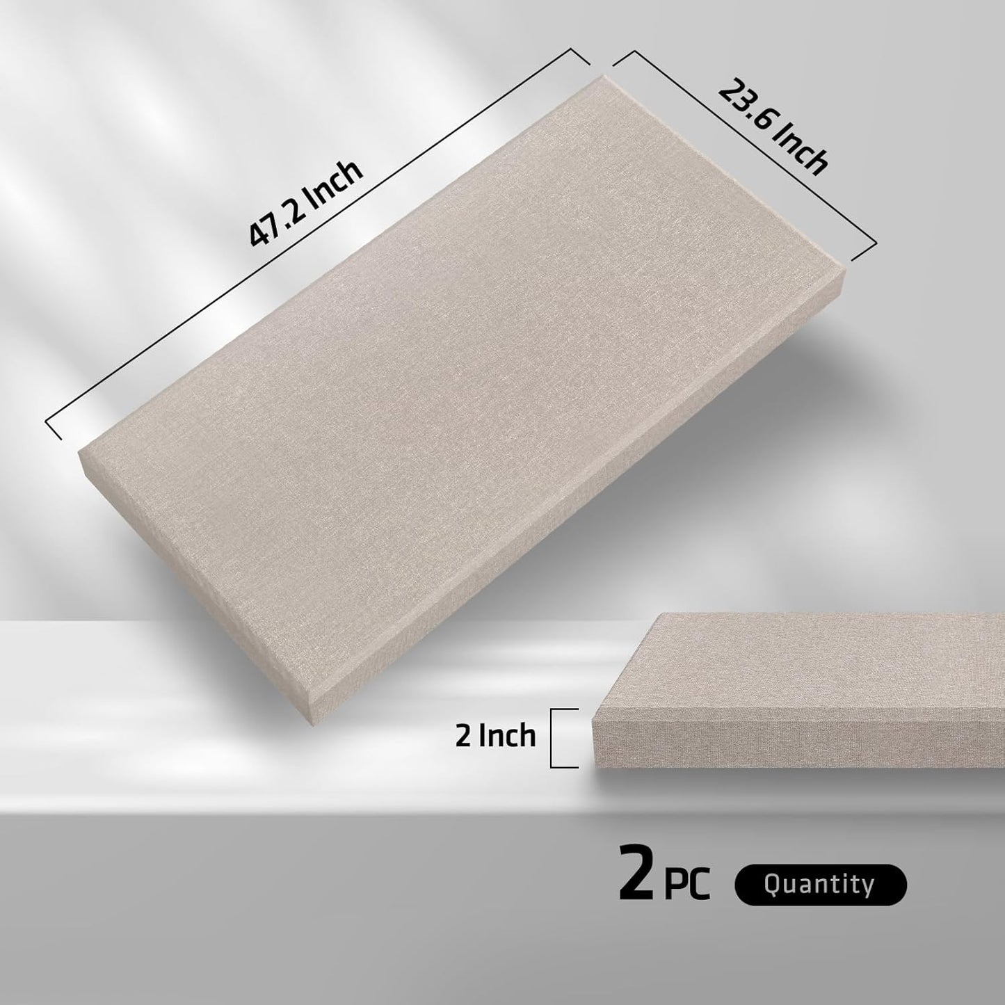 2” Thick Acoustic Panels with Hanging Hardware, 2 PCS 47.2” x 23.6” Fiberglass Sound Absorbing Panels for Home Theater Church Office Wall, Linen