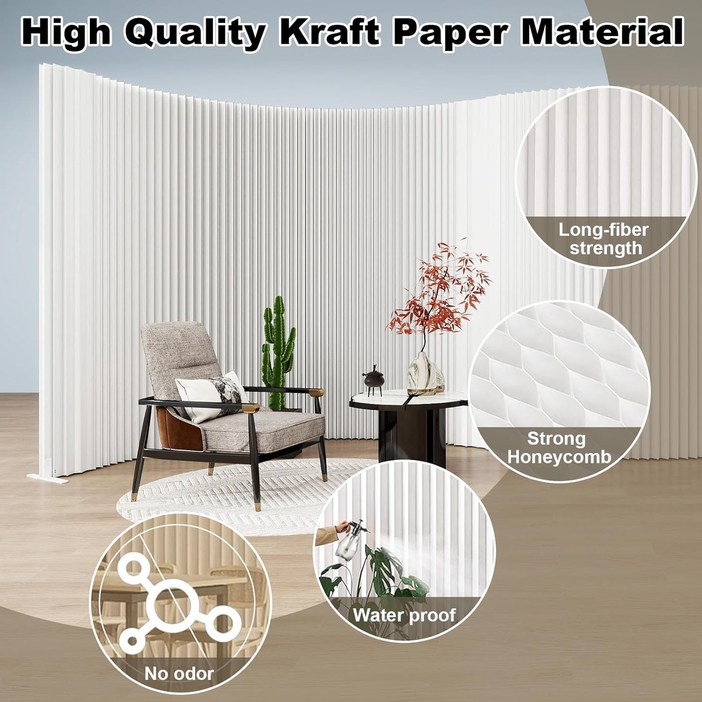 Paper Room Divider,Portable Office Partition Wall,Folding Privacy Paper Screen,Wall Dividers for Room Seperation,Indoor Freestanding Partition for Home Office Studio Exhibition -L9.84*W1.15 *H5.91 ft