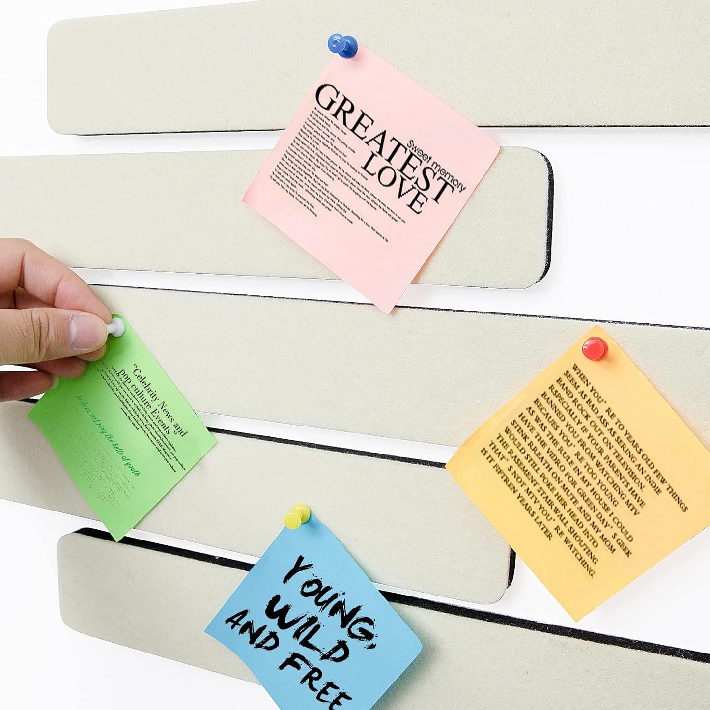 Felt Pin Board Bar Strips Bulletin Board for Bedrooms Offices Home Wall Decoration, Notice Board Self Adhesive Cork Board with 35 Push Pins for Paste Notes, Photos, Schedules (Cream)