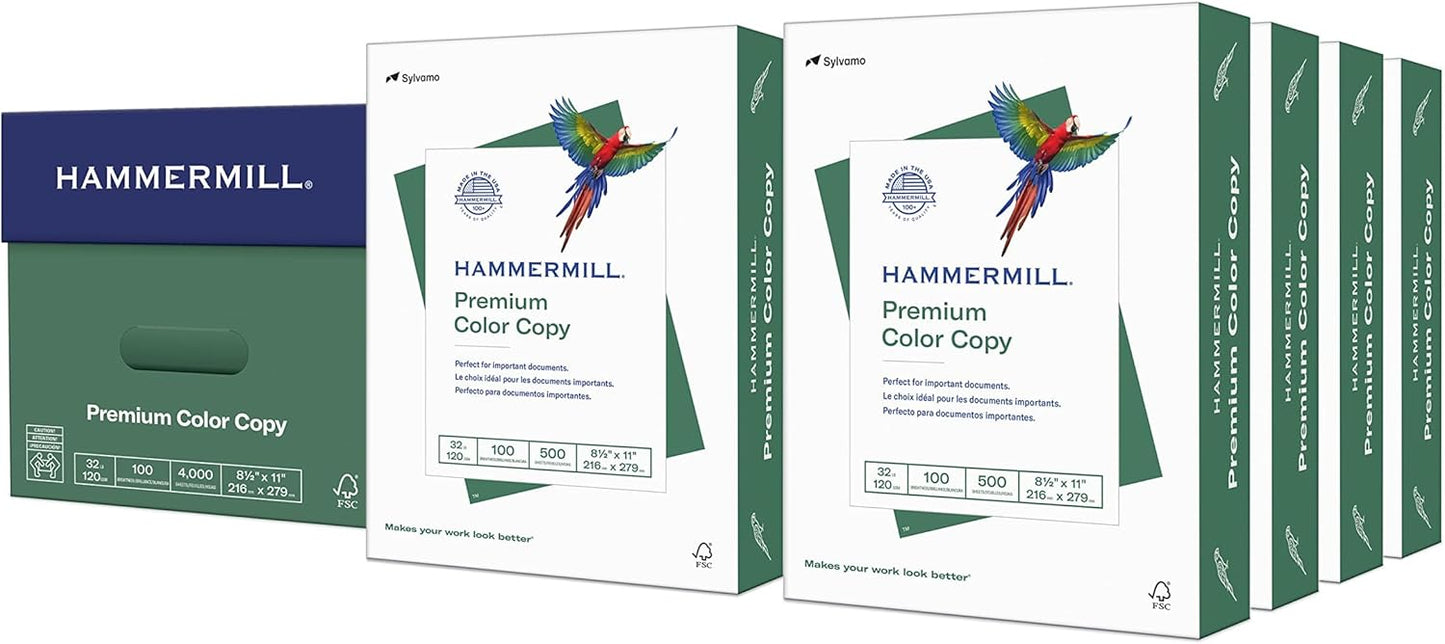 Hammermill Printer Paper, Premium Color 32 lb Copy Paper, 8.5 x 11 - 8 Ream | 4000 Sheets - 100 Bright, Made in the USA, 102630C